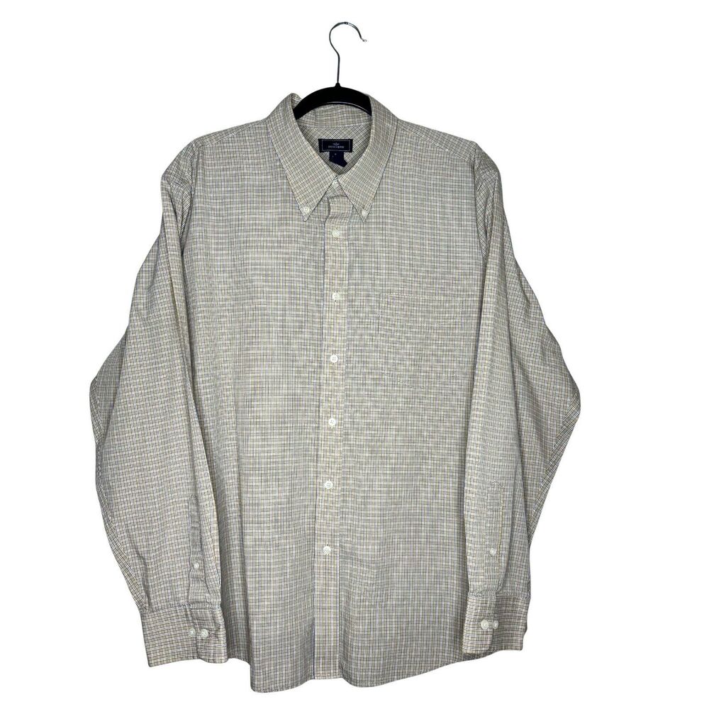 Dockers Men's XL Brown Tattersall Pattern‎ Long Sleeve Button-Down Cotton Blend